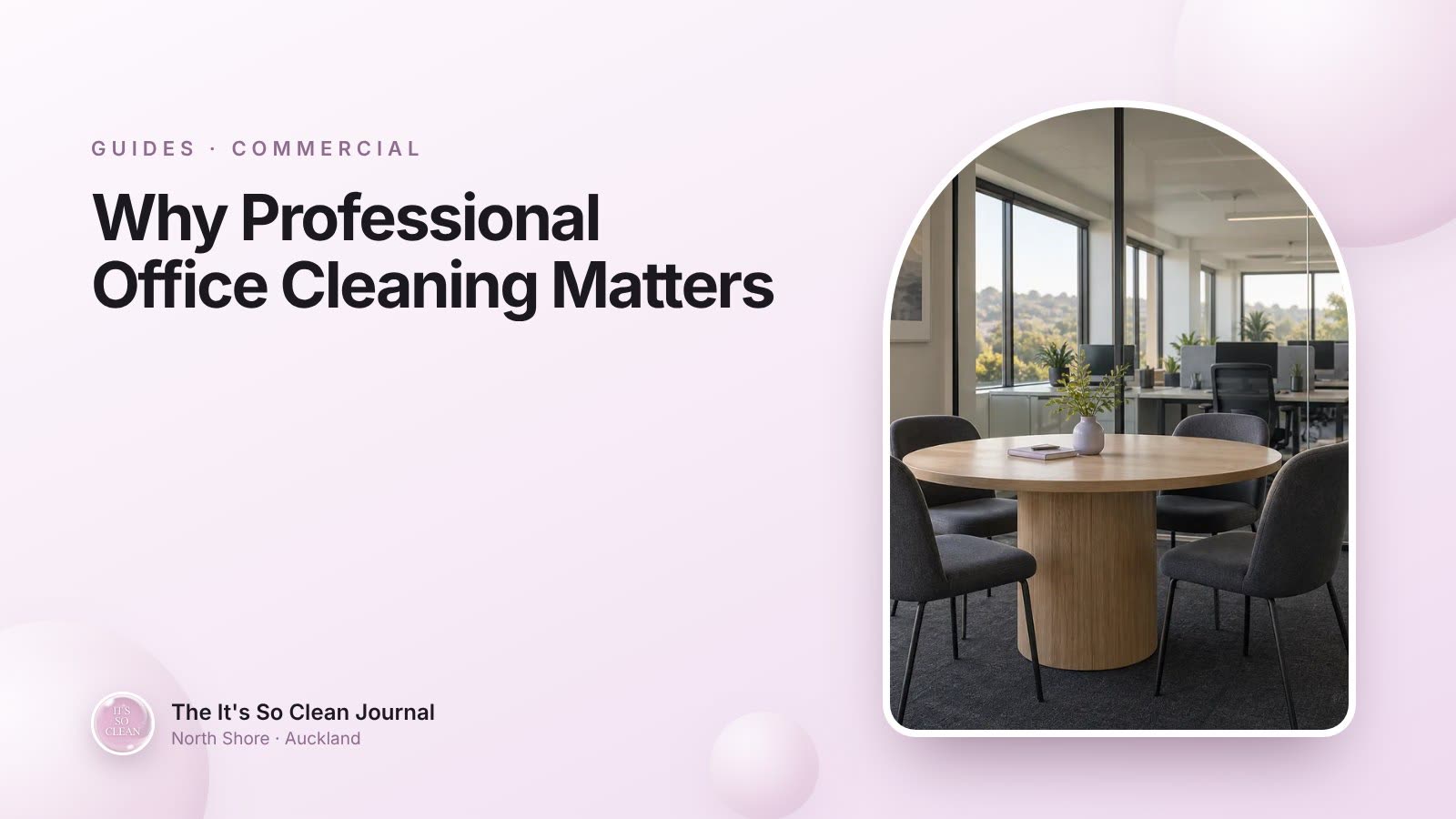Professional cleaner wiping down desks and surfaces in a bright, modern Auckland North Shore office